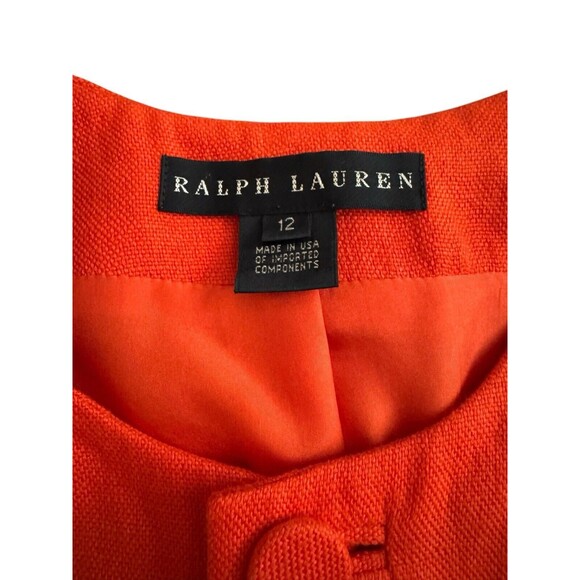 RALPH LAUREN BLACK LABEL Orange Linen Pearl Neck 3/4 Sleeve‎ Cropped Blazer 12 - Picture 4 of 9